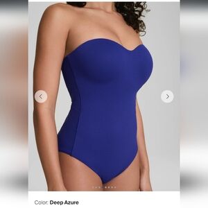 SPANX Blue One-Piece Swimsuit-Bandeau, Strapless, Criss Cross, Strapless